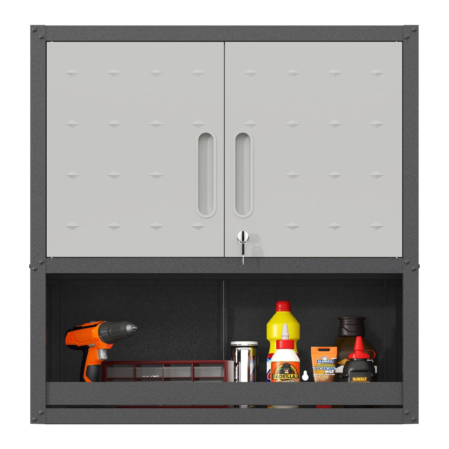 Metal Wall Mounted Tool Storage Cabinet With Locking Door, 1 Shelf &amp; 1 Drawer