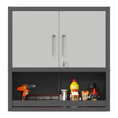 Metal Wall Mounted Tool Storage Cabinet With Locking Door, 1 Shelf &amp; 1 Drawer