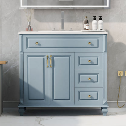 Modern Bathroom Vanity With Sink, 3 Drawers &amp; 2 Doors
