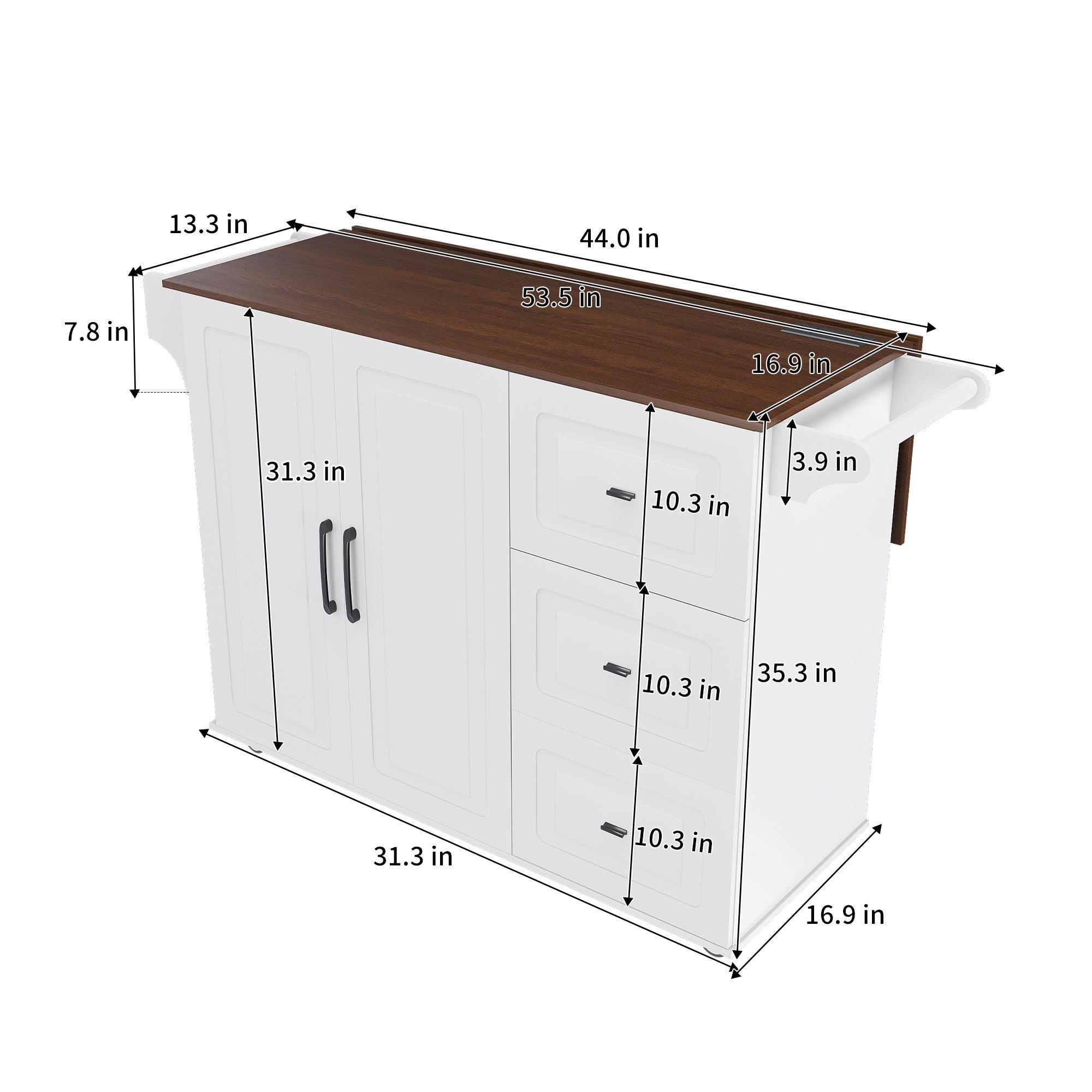 Kitchen Island Cart With Foldable Tabletop &amp; Drop Leaf Mobile Breakfast Bar With Wood Top And Storage - White / Walnut