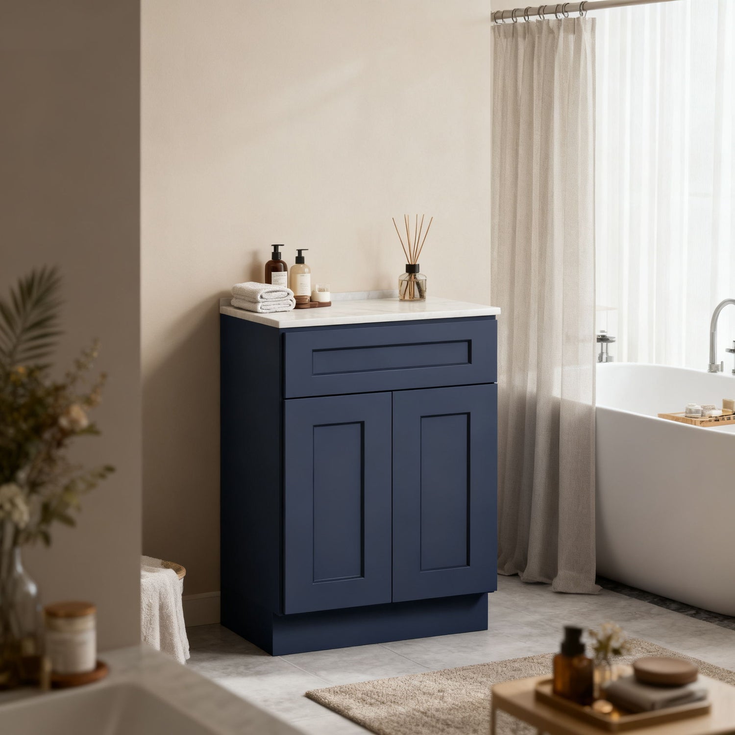 Shaker Base Cabinet With Soft-Close Drawer &amp; Double Doors, Adjustable Shelf