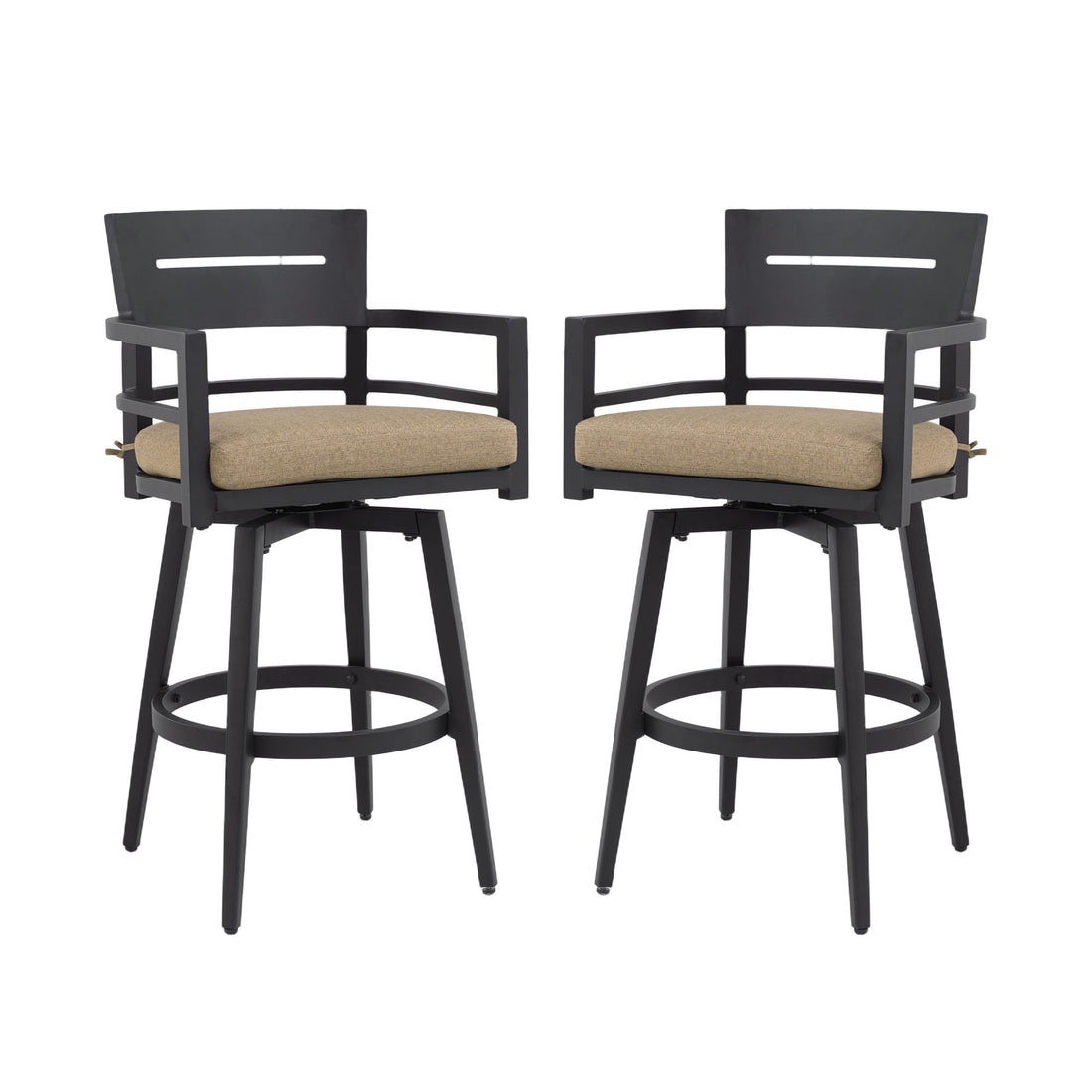 Outdoor Swivel Bar Chairs, 360 Degree Rotation, Ergonomic Backrest (Set of 2)