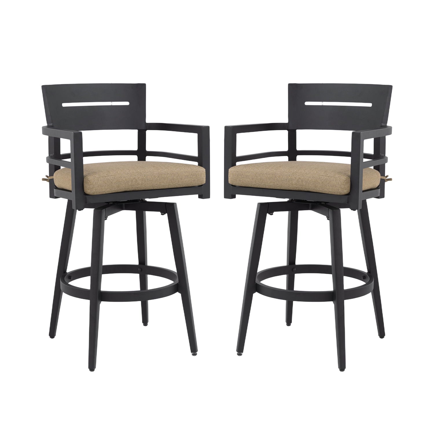 Outdoor Swivel Bar Chairs, 360 Degree Rotation, Ergonomic Backrest (Set of 2)