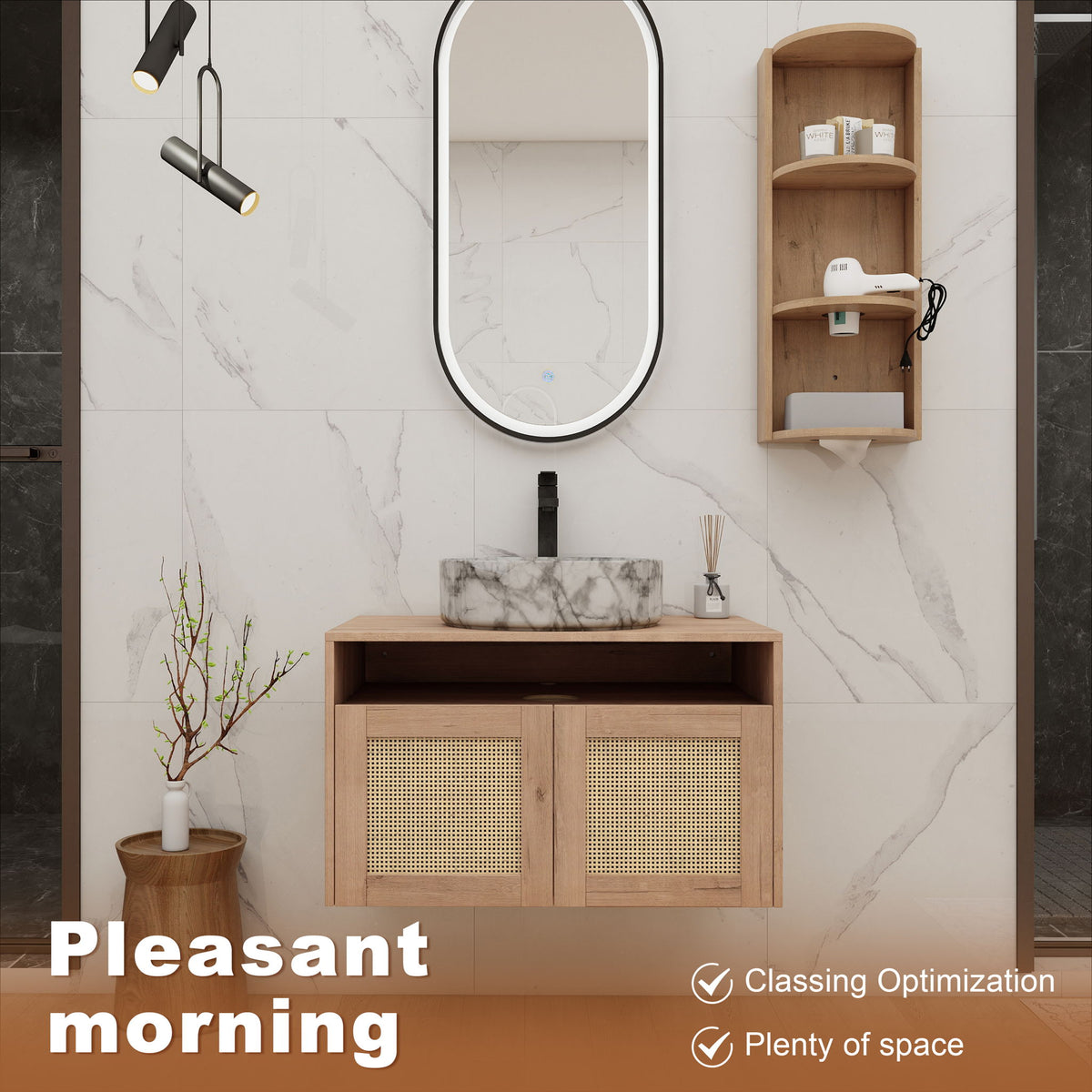 Bathroom Vanity &amp; Art Sink And Storage Rack, Float Mounting Design