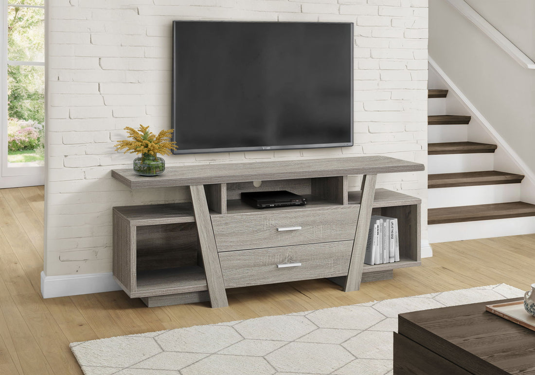 TV Stand, Console, Media Entertainment Center, Storage Drawers, Contemporary &amp; Modern - Taupe
