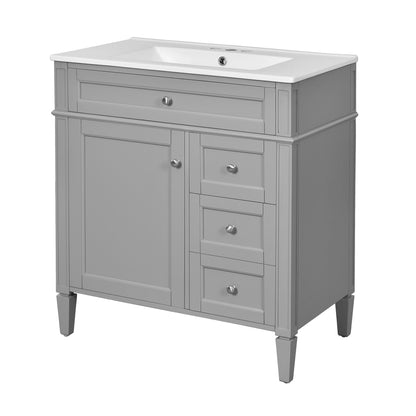 Bathroom Vanity With Top Sink, 2 Drawers &amp; Tip Out Drawer