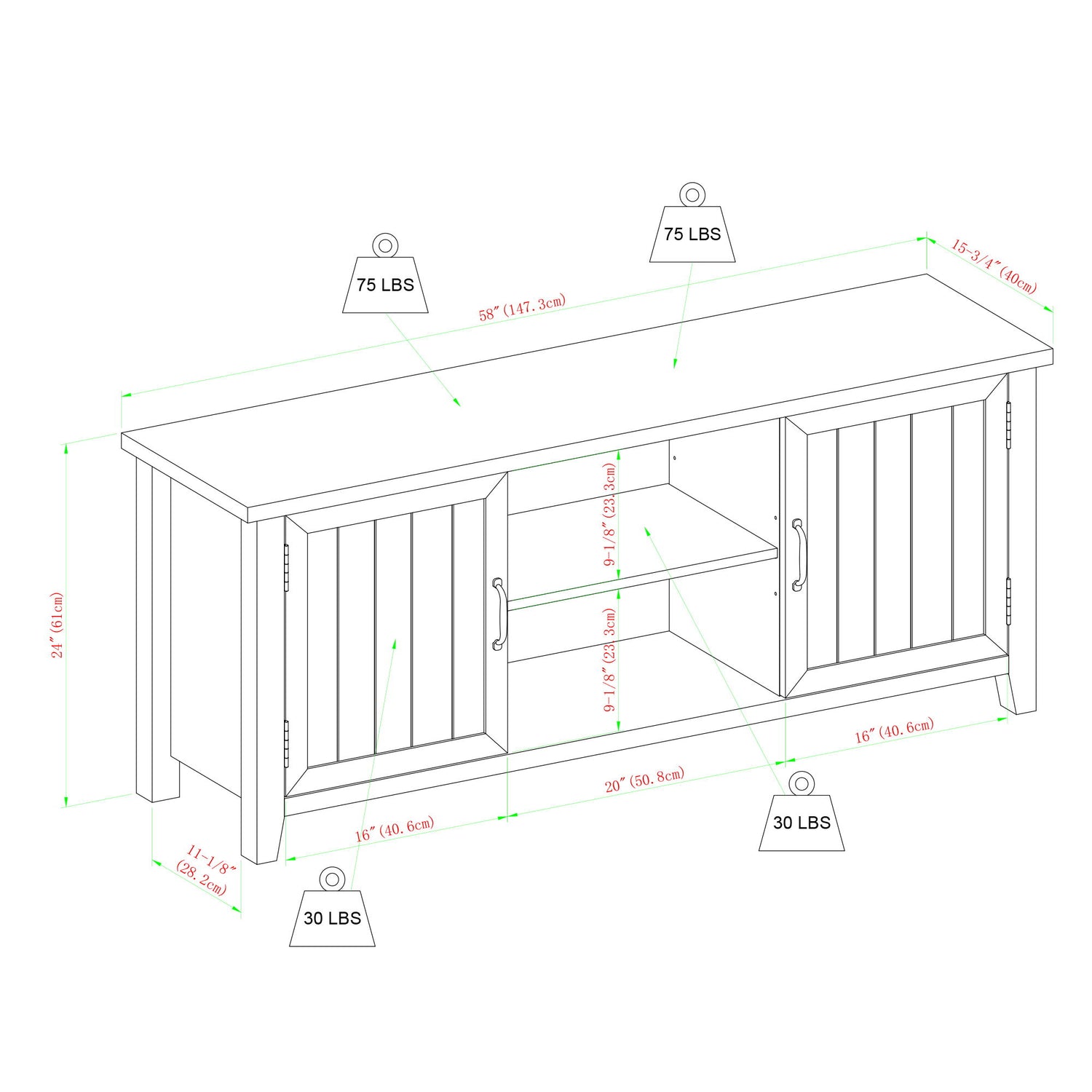 Classic Grooved Door TV Stand For Tvs Up To 65&quot;