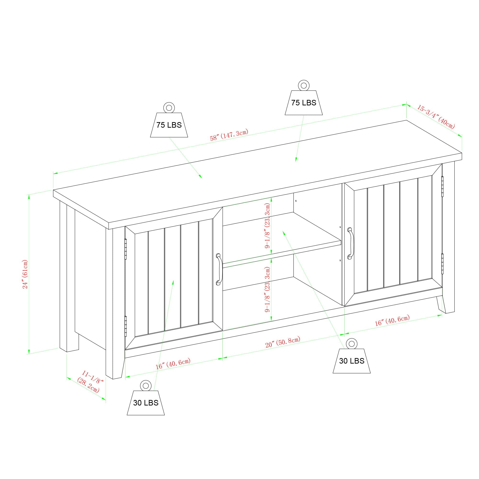Classic Grooved Door TV Stand For Tvs Up To 65&quot;