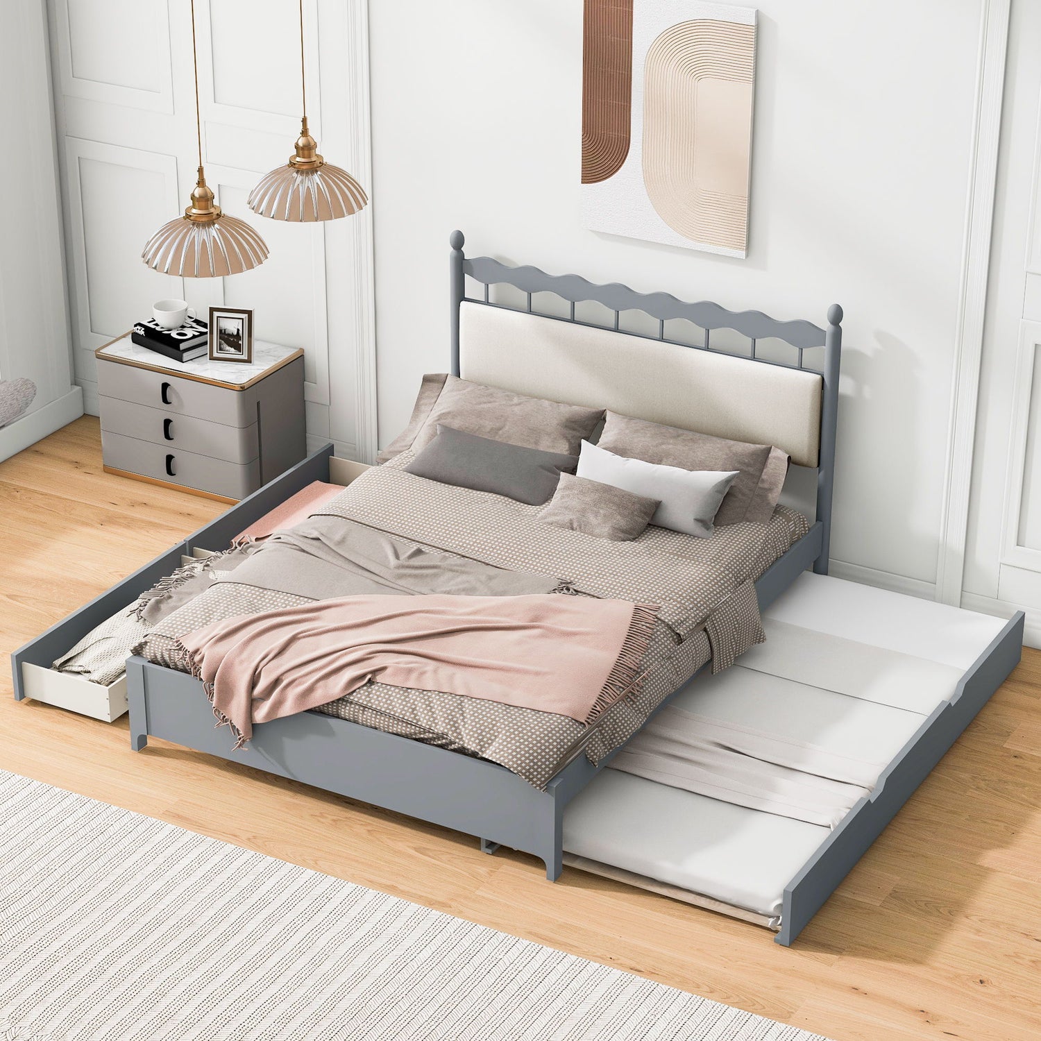 Storage Platform Bed With 2 Big Drawers &amp; Trundle