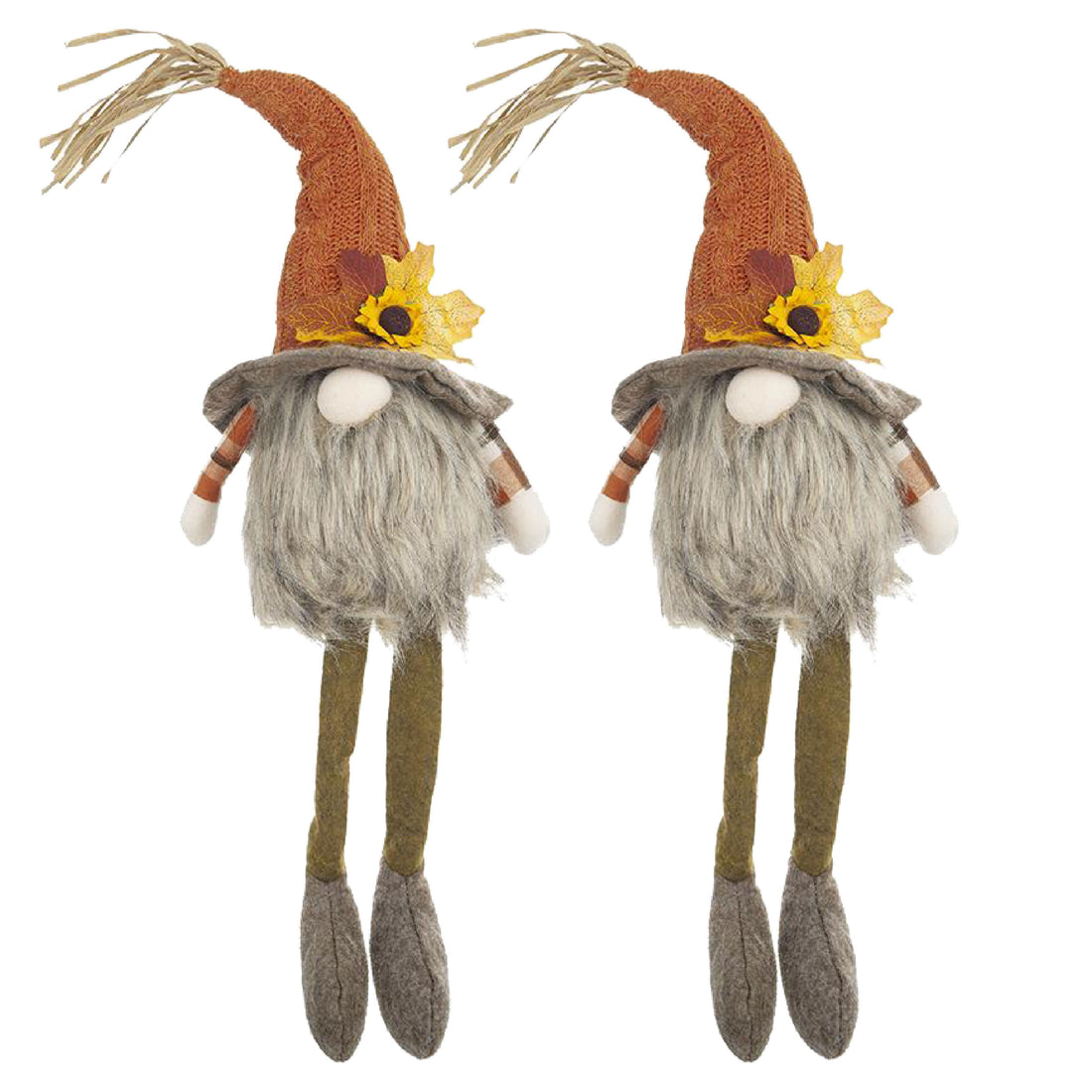 Sitting Gnome With Maple Leaf On Hat, For Holiday Harvest Festival Fall Festival &amp; Thanksgiving Table Decorations (Set of 2) - Orange Multi