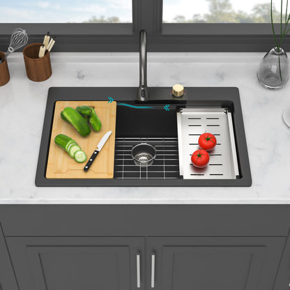 Waterfall Kitchen Sink With Pull Out Faucet &amp; Cup Washer