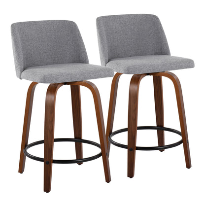 Toriano - Mid Century Modern, Fixed Height Counter Stool &amp; Swivel And Round Footrest (Set of 2)
