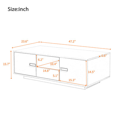 Modern High Glossy Rectangle Coffee Table With 16 Color LED Lights For Living Room