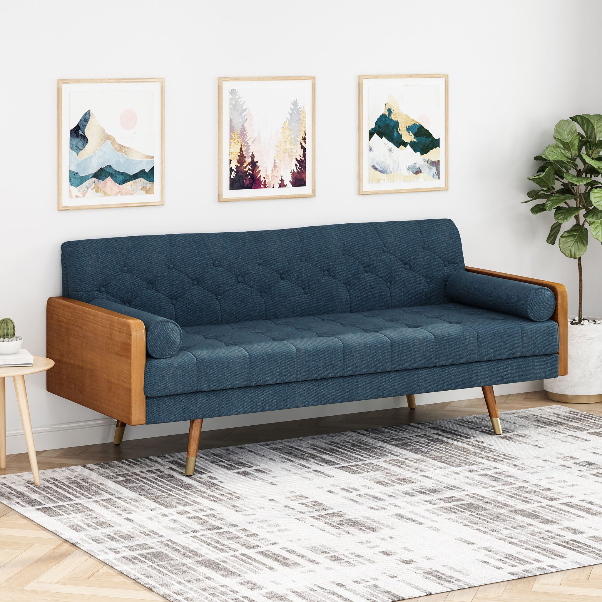 Aidan - Mid Century Modern Tufted Fabric Sofa