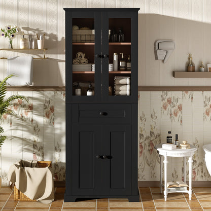 Bathroom Storage Cabinet, Adjustable Shelves &amp; Drawer, Freestanding Linen Tower