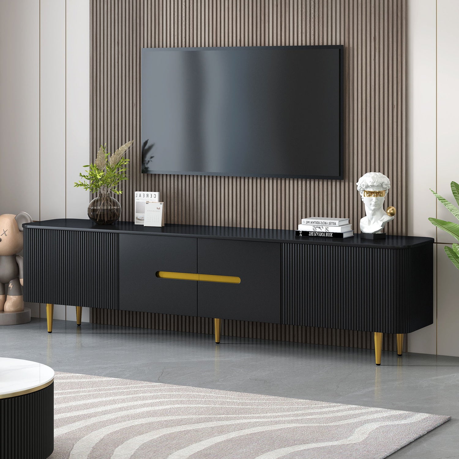 Minimalist TV Stand For TVs Up To 85&quot;, Modern Entertainment Center Media Console With 4 Spacious Cabinets For Living Room