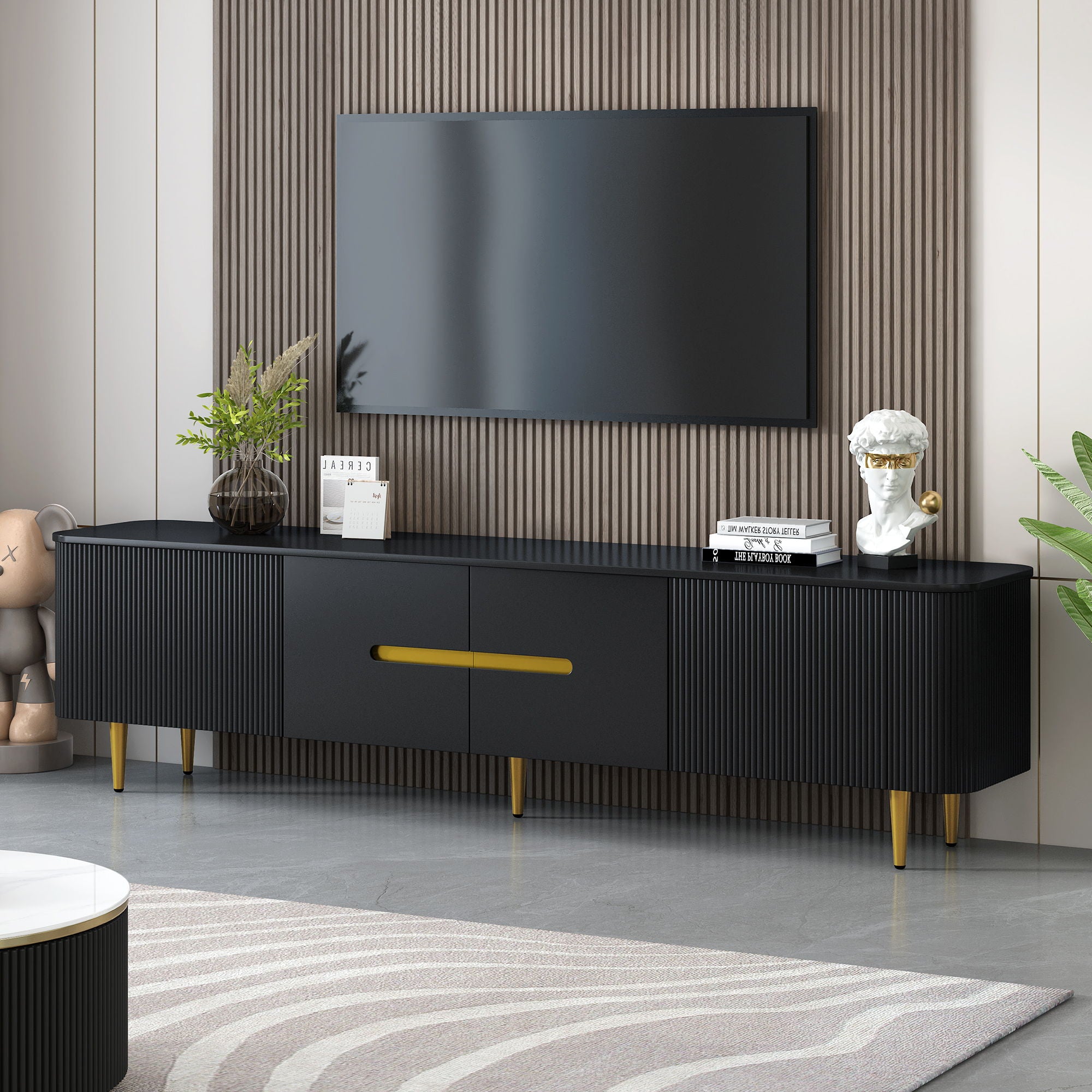 Minimalist TV Stand For TVs Up To 85&quot;, Modern Entertainment Center Media Console With 4 Spacious Cabinets For Living Room