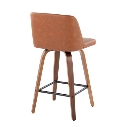 Toriano - Mid Century Modern Fixed Height Counter Stool &amp; Square Footrest (Set of 2)
