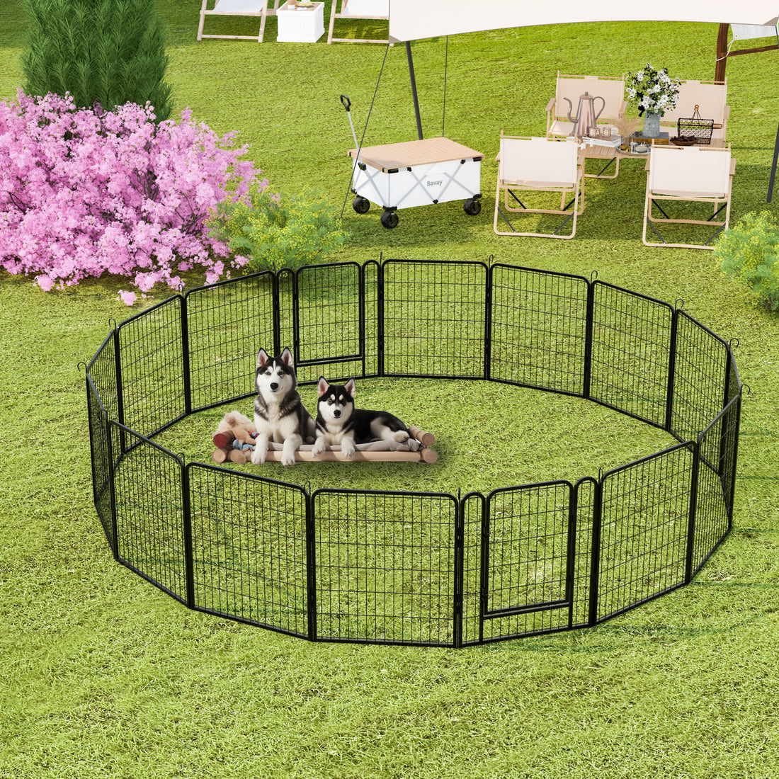 108.27&quot; 16 Panels Heavy Duty Metal Playpen With Door, Dog Fence Pet Exercise Pen For Outdoor - Black