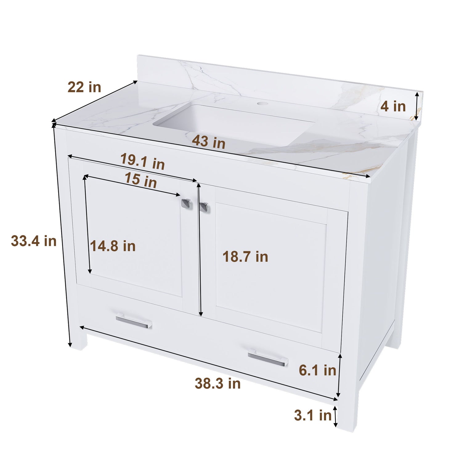 43&quot; Bathroom Vanity, Multi Functional Cabinet With Doors And Drawer - White