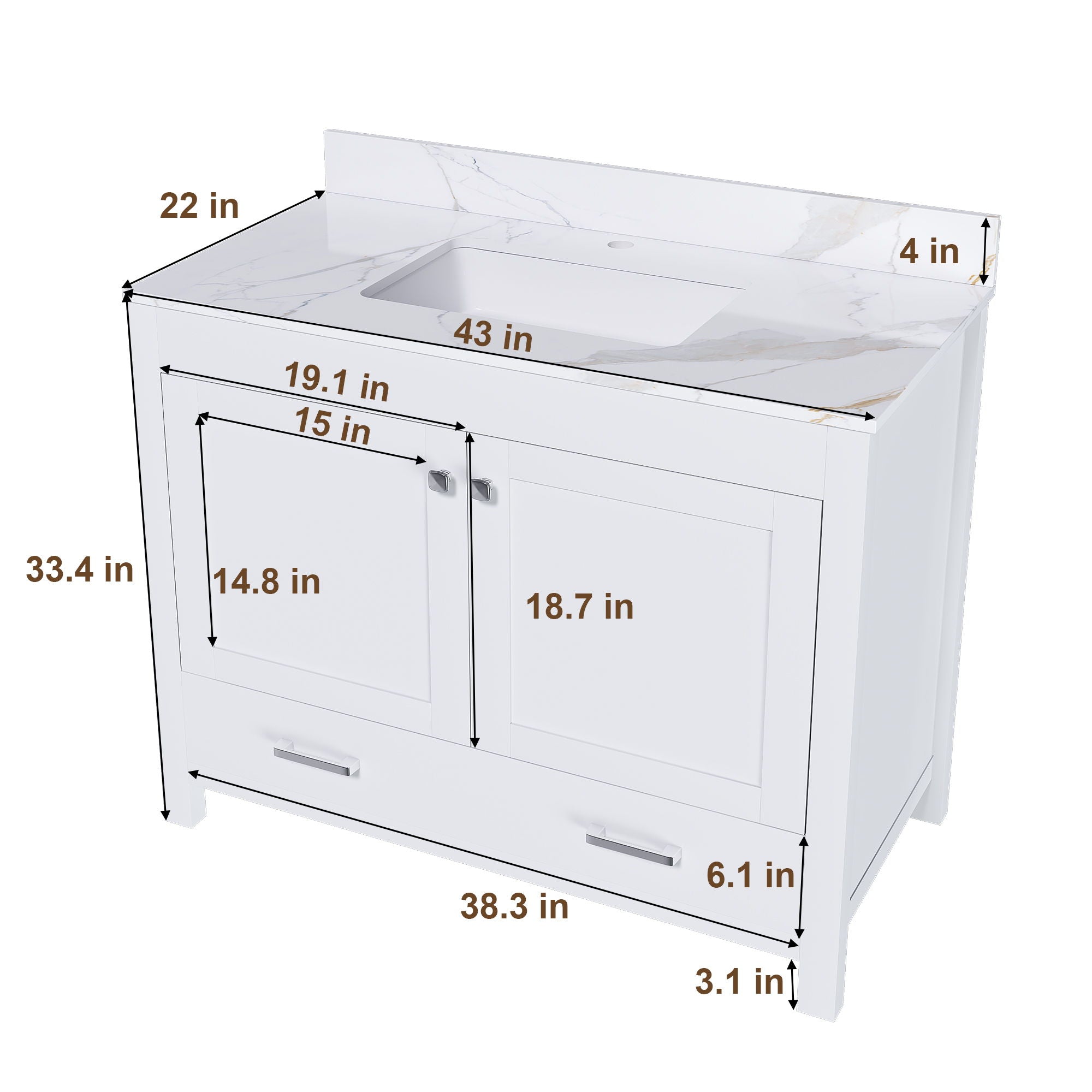 43&quot; Bathroom Vanity, Multi Functional Cabinet With Doors And Drawer - White