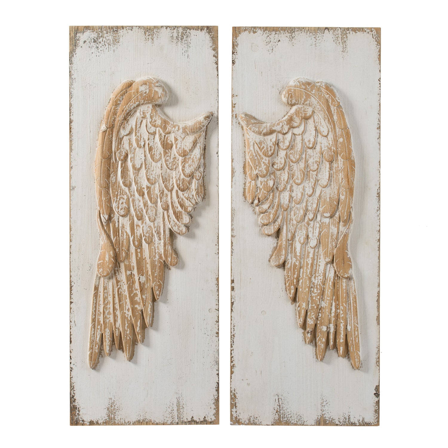 Feather Wing Wall Panels With Distressed, Rectangle Hanging Wall Art (Set of 2) - Multicolor