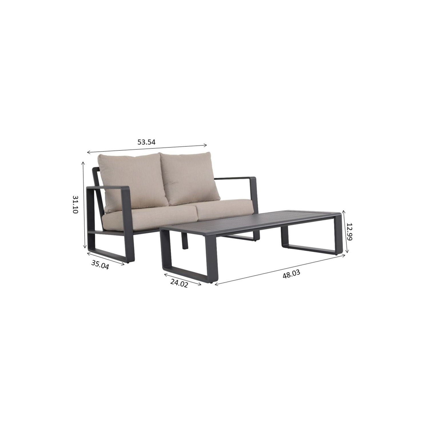 Double Sofa With Rectangular Coffee Table, Cushions Tino Tino - Light Gray