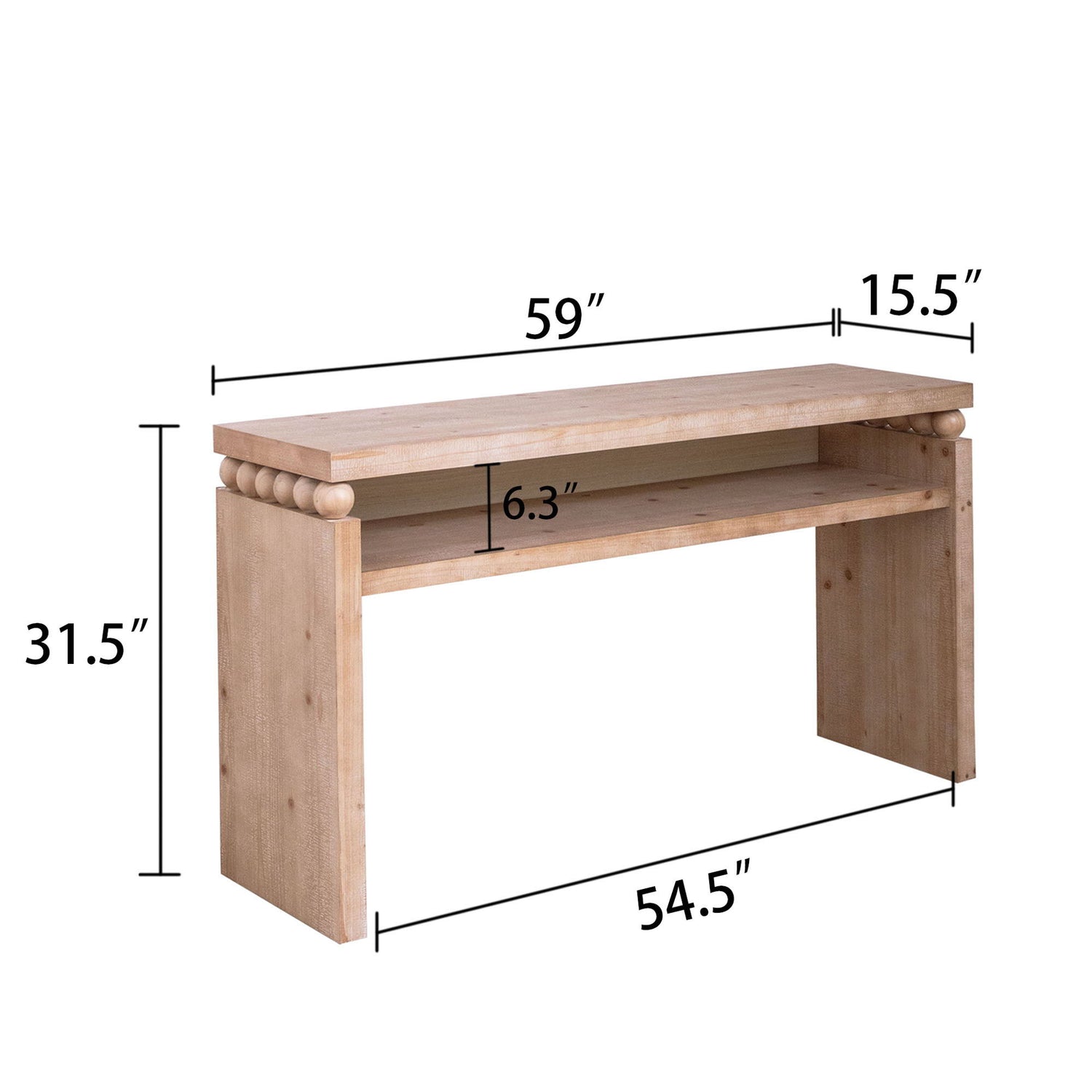 Modern Rustic Console Table, Wood Entryway Table With Shelf &amp; Decorative Bead Detail - Natural