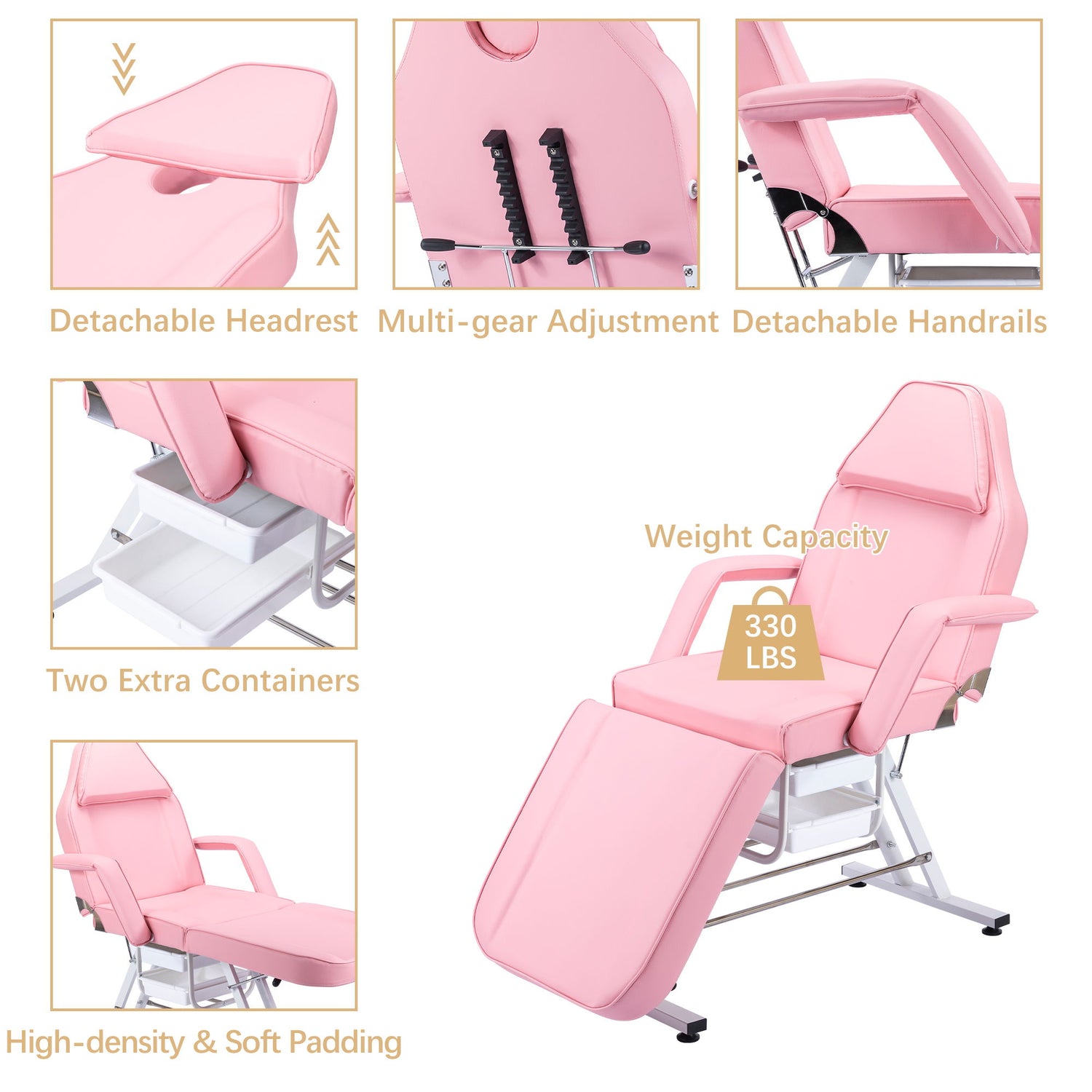 72.8&quot; Massage Salon Tattoo Chair With Two Trays Esthetician Bed With Hydraulic Stool, Multi-Purpose 3-Section Facial Bed Table, Adjustable Beauty Barber Spa Beauty Equipment