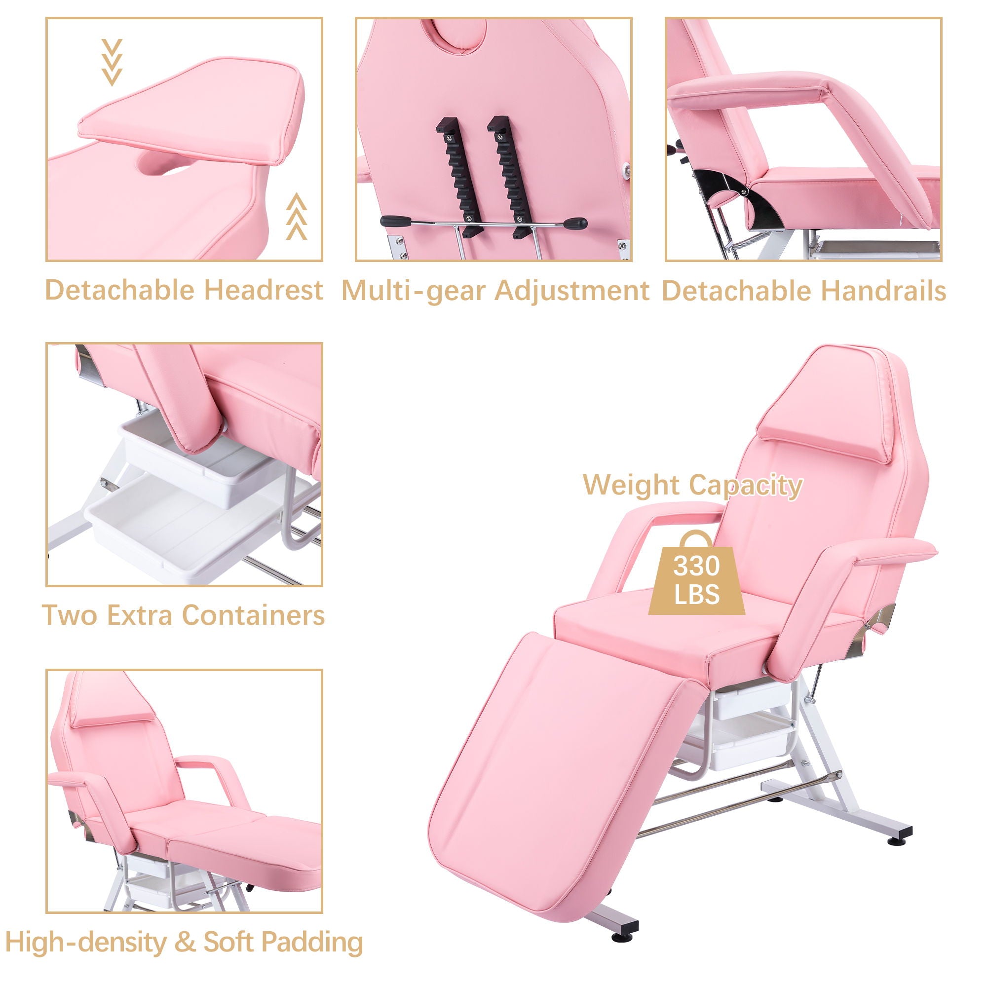 72.8&quot; Massage Salon Tattoo Chair With Two Trays Esthetician Bed With Hydraulic Stool, Multi-Purpose 3-Section Facial Bed Table, Adjustable Beauty Barber Spa Beauty Equipment