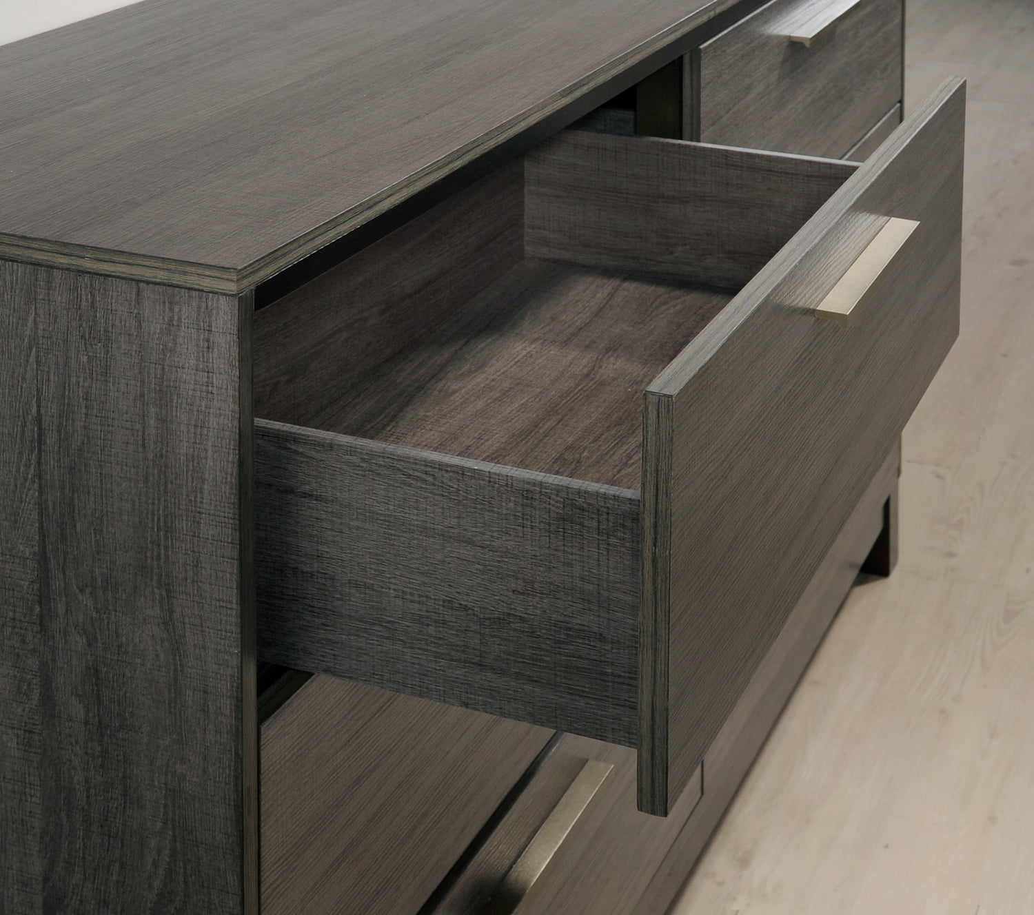 Ioana Antique Grey Finish Wood Bed Room Set, Queen Size Bed, Dresser, Mirror, Night Stand, Chest