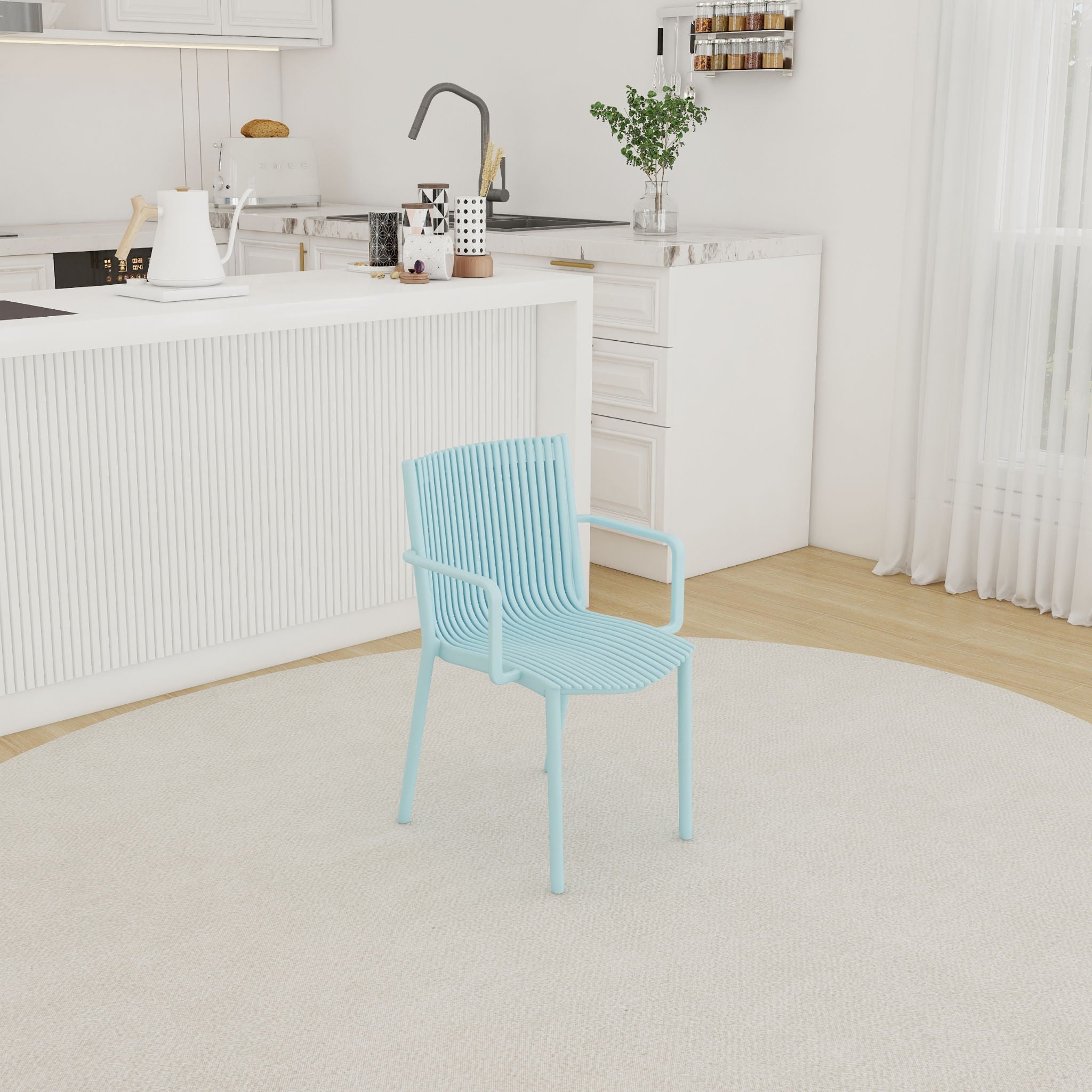 4 Piece Stackable Single Chairs With Vertical Stripe Design For All Weather