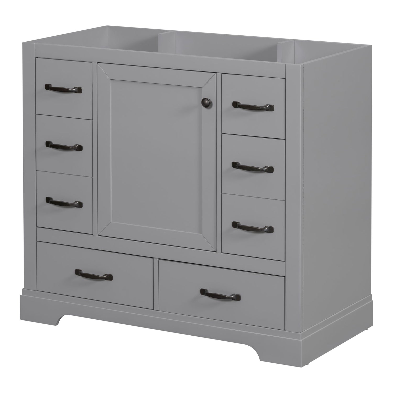 36&quot; Bathroom Vanity Without Sink, Cabinet Base Only, 6 Drawers, Multi Functional Drawer Divider, Adjustable Shelf - Gray