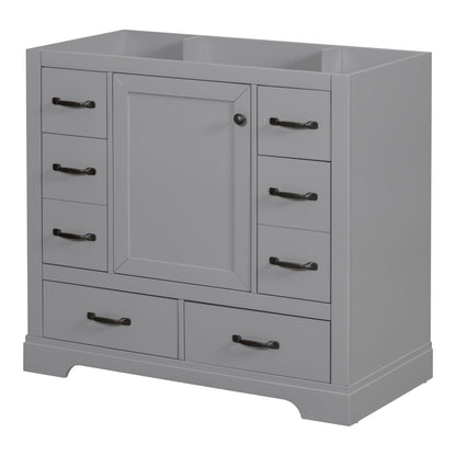 36&quot; Bathroom Vanity Without Sink, Cabinet Base Only, 6 Drawers, Multi Functional Drawer Divider, Adjustable Shelf - Gray
