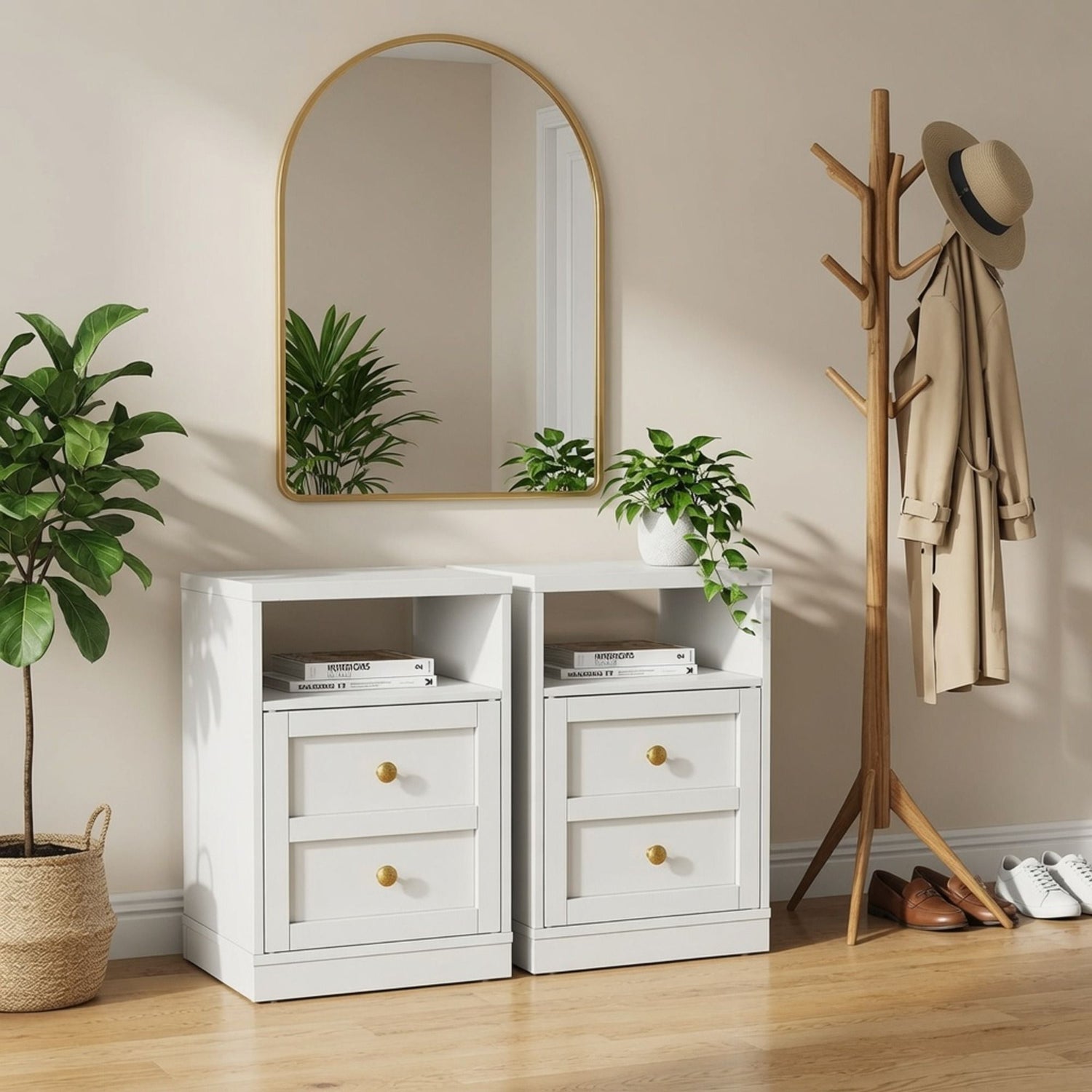 Nightstand With Door &amp; Shelf, 2 Drawer Side Table