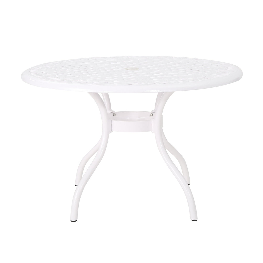 Tranquilius - Outdoor Round Dining Table With Lattice Tabletop, Umbrella Hole And Curved Legs