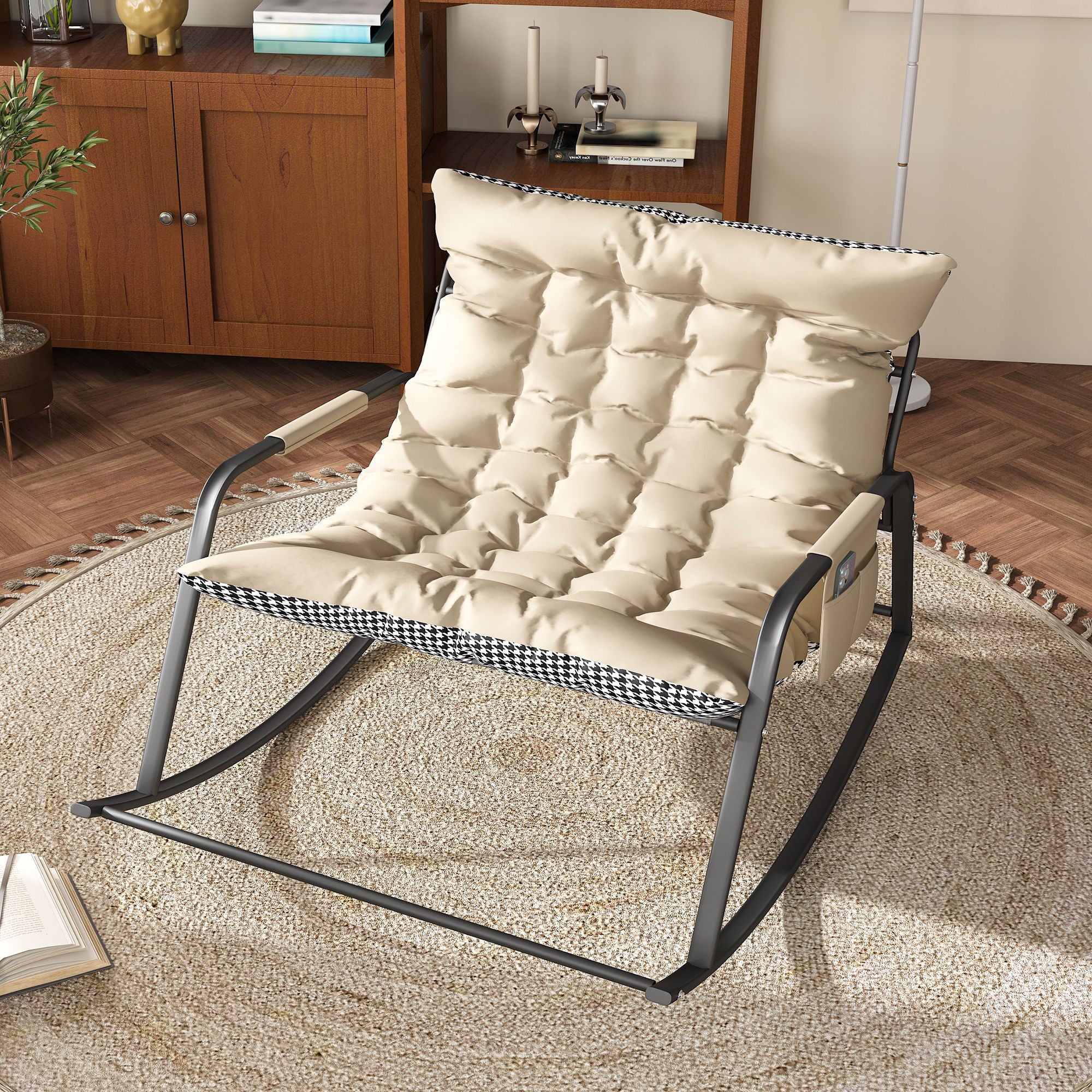 Rocking Chair With Storage, Cushions &amp; Armrests