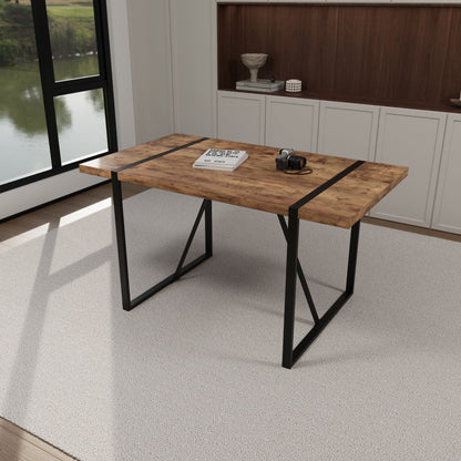 Modern Rural Industrial Dining Table, 55&quot; Rectangular Wood With Metal Legs, Seats 4 - 6 - Wood