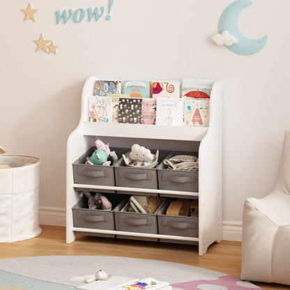 Bookshelf With 6 Storage Bins, Multi Functional Children&