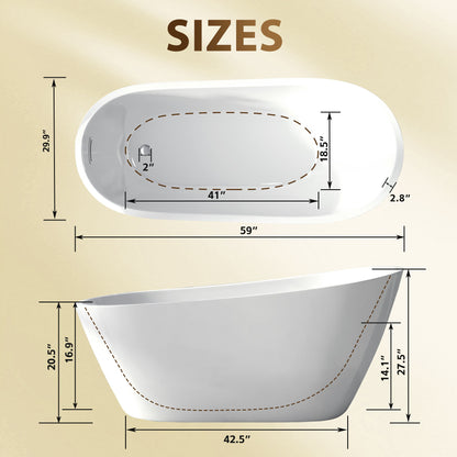 Special-Shaped Freestanding Slipper Bathtub, Overflow &amp; Pop Up Drain