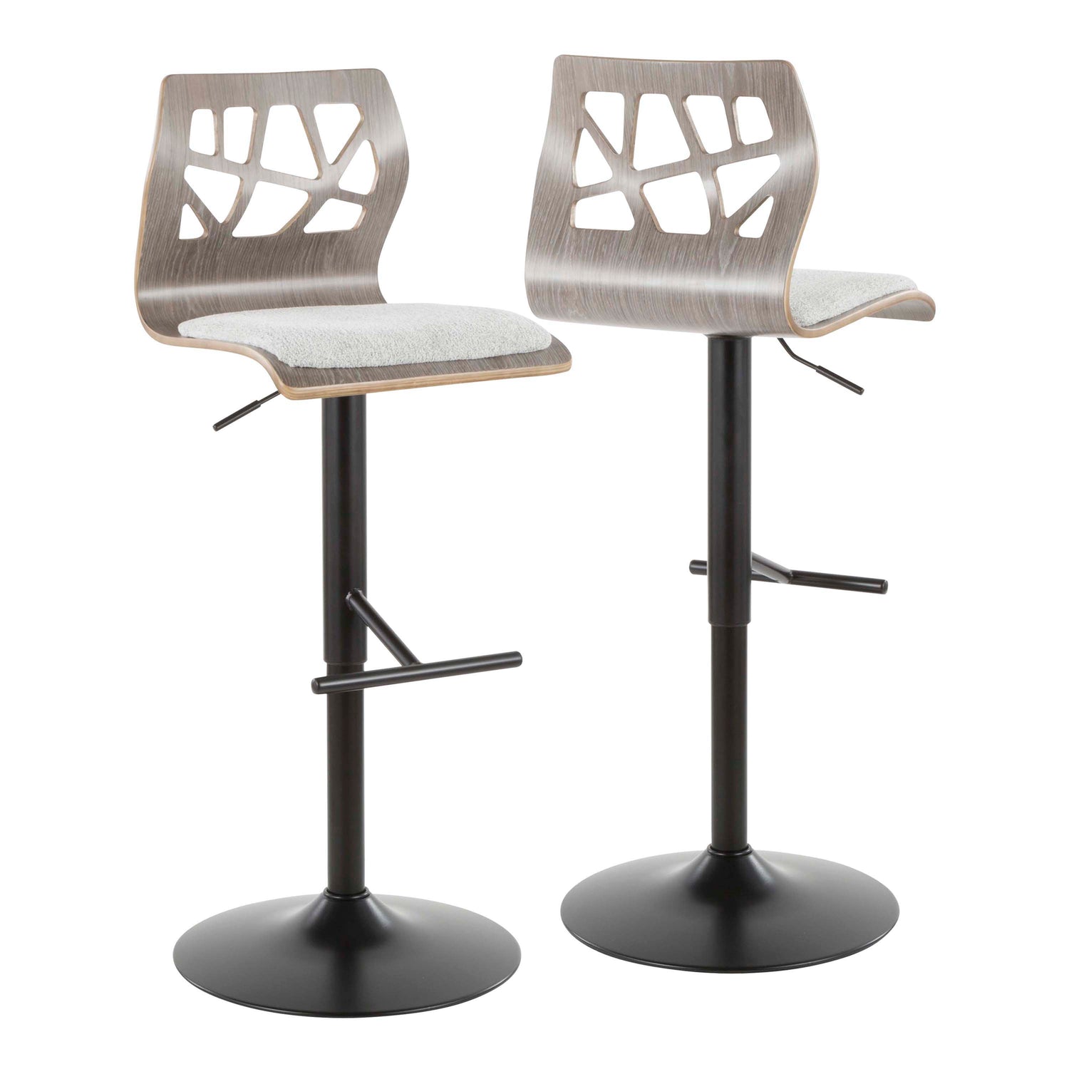Folia - Mid Century Modern Adjustable Barstool With Swivel &amp; Rounded T Footrest (Set of 2)