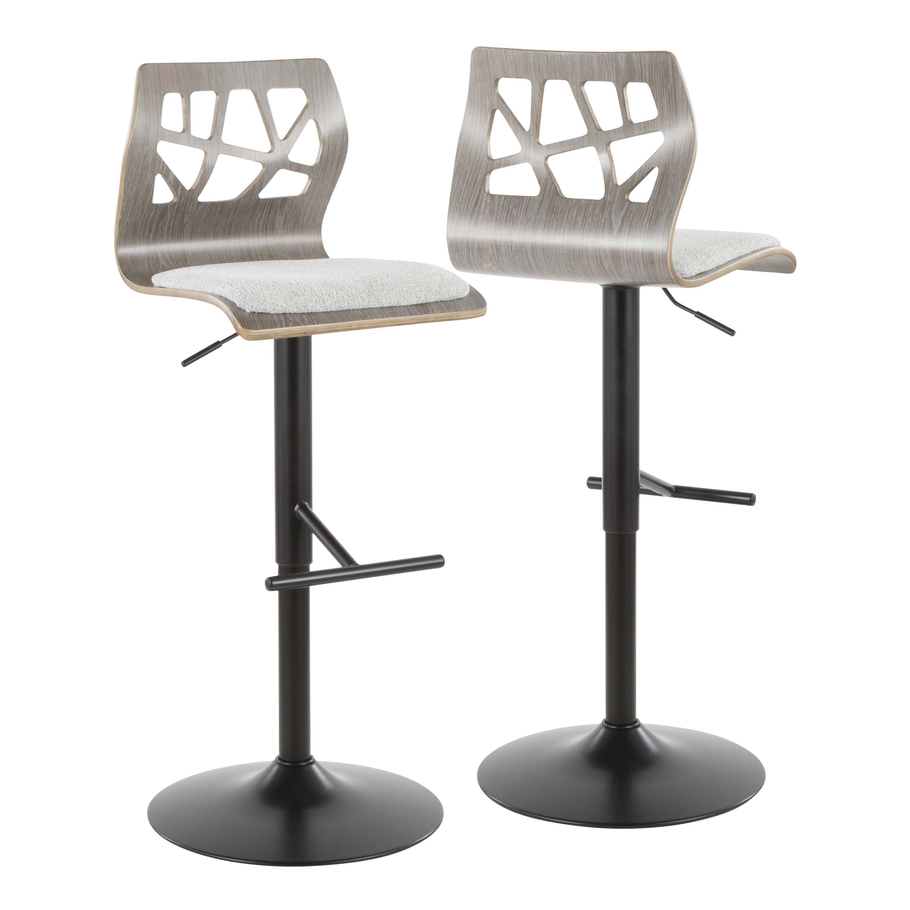 Folia - Mid Century Modern Adjustable Barstool With Swivel &amp; Rounded T Footrest (Set of 2)