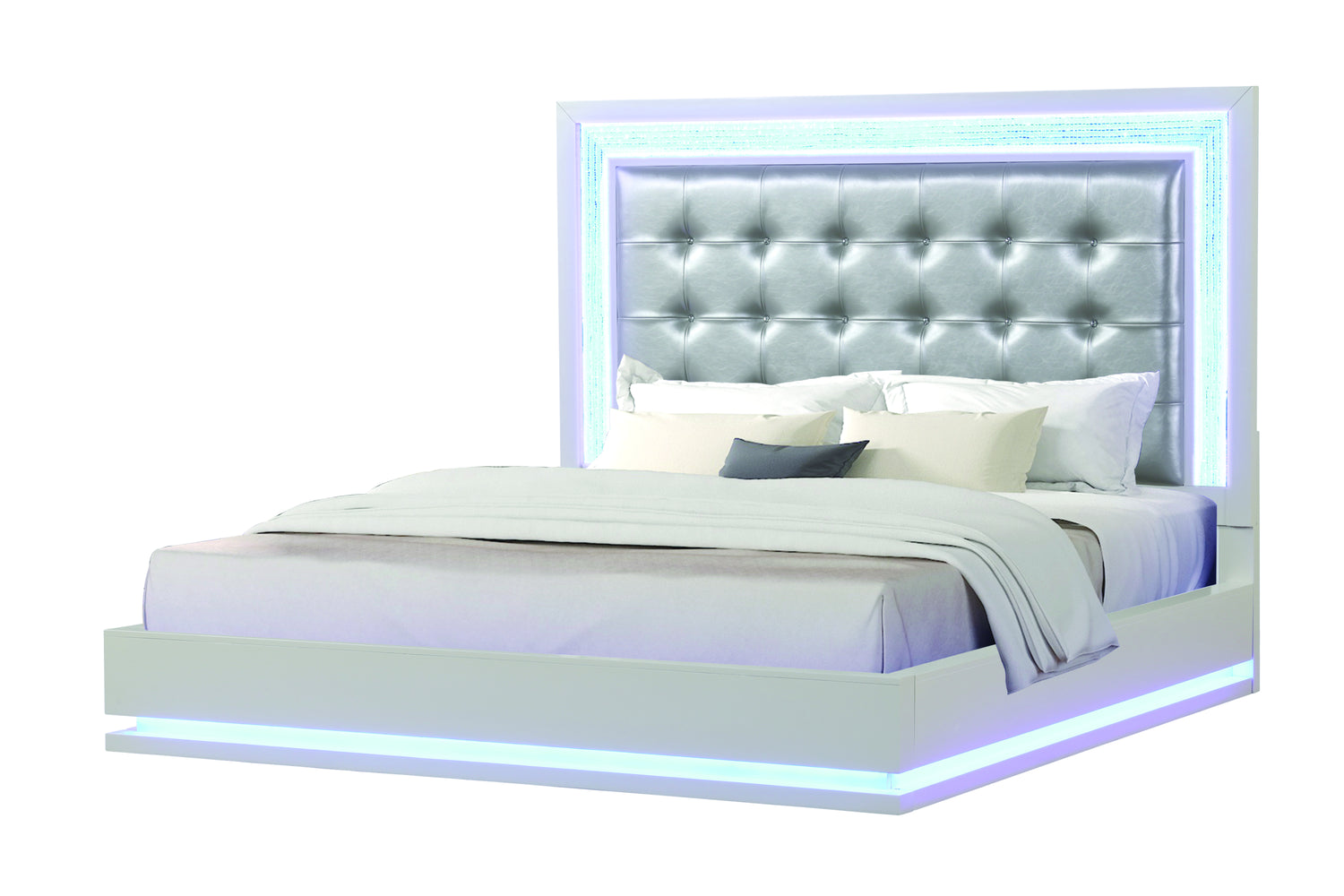 Passion Queen 4 Pc LED Bedroom Set Made with Wood in Milky white