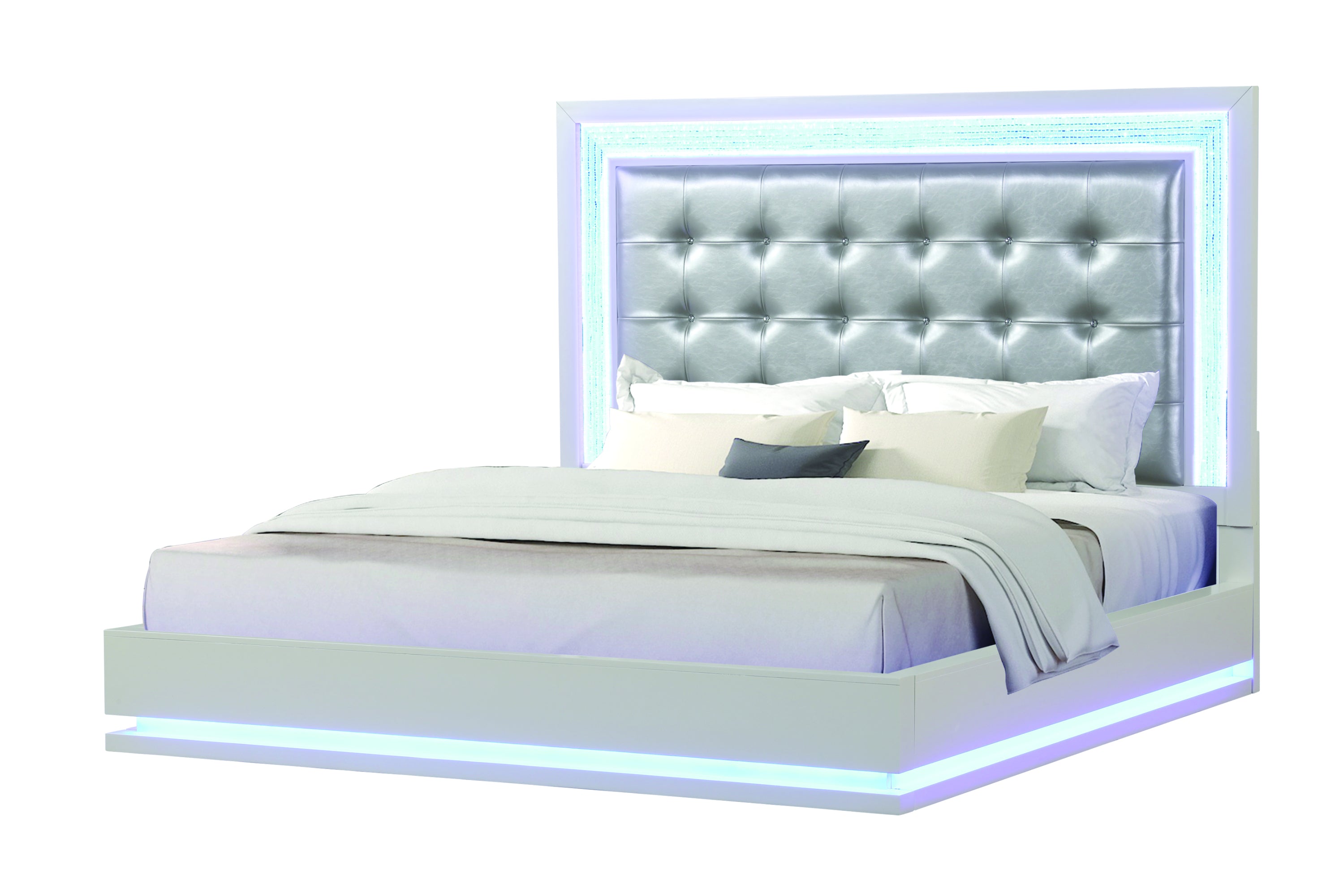 Passion Queen 4 Pc LED Bedroom Set Made with Wood in Milky white