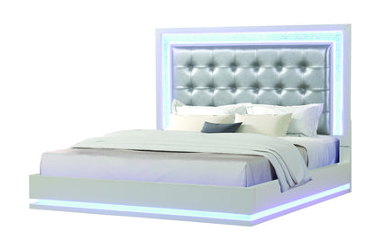 Passion Queen 4 Pc LED Bedroom Set Made with Wood in Milky white