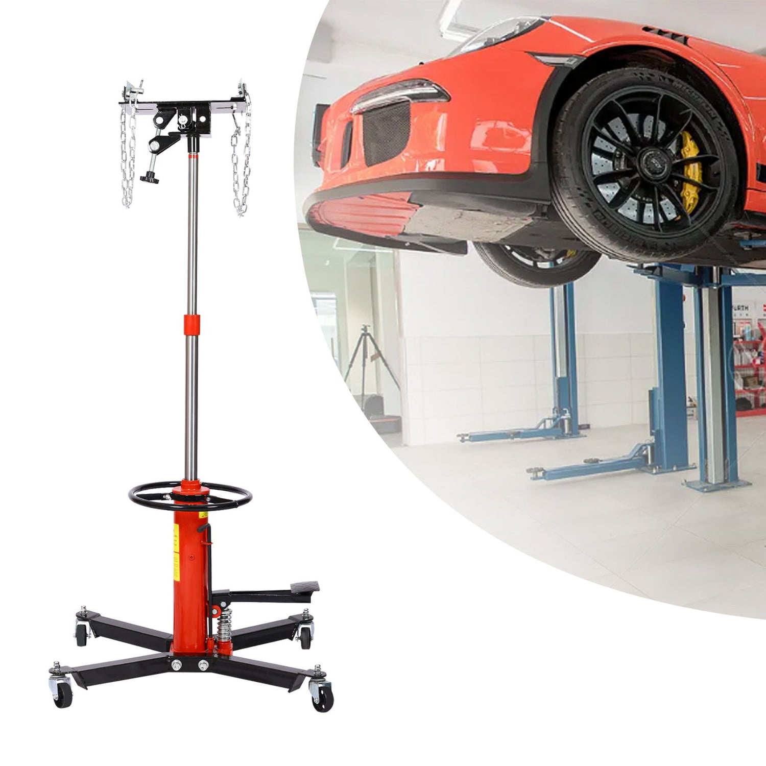 Hydraulic 2 Stage Transmission Jack, Swivel - Red