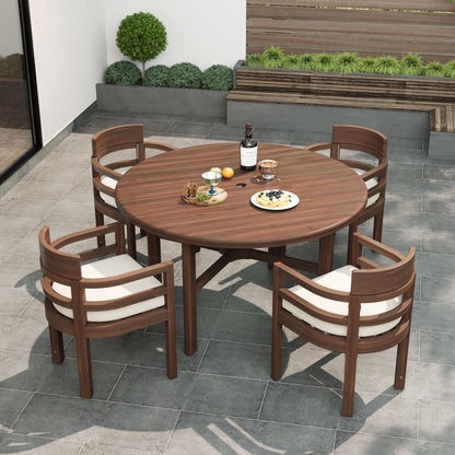 5 Piece Round Patio Table &amp; Cushioned Armrest Chairs, Outdoor Dining Set With Umbrella Hole