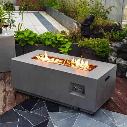 42&quot; Propane Gas Fire Pit Table, 50000 Btu Rectangular Steel Fire Pit With Glass Wind Guard For Outside Patio Deck Garden Courtyard - Gray