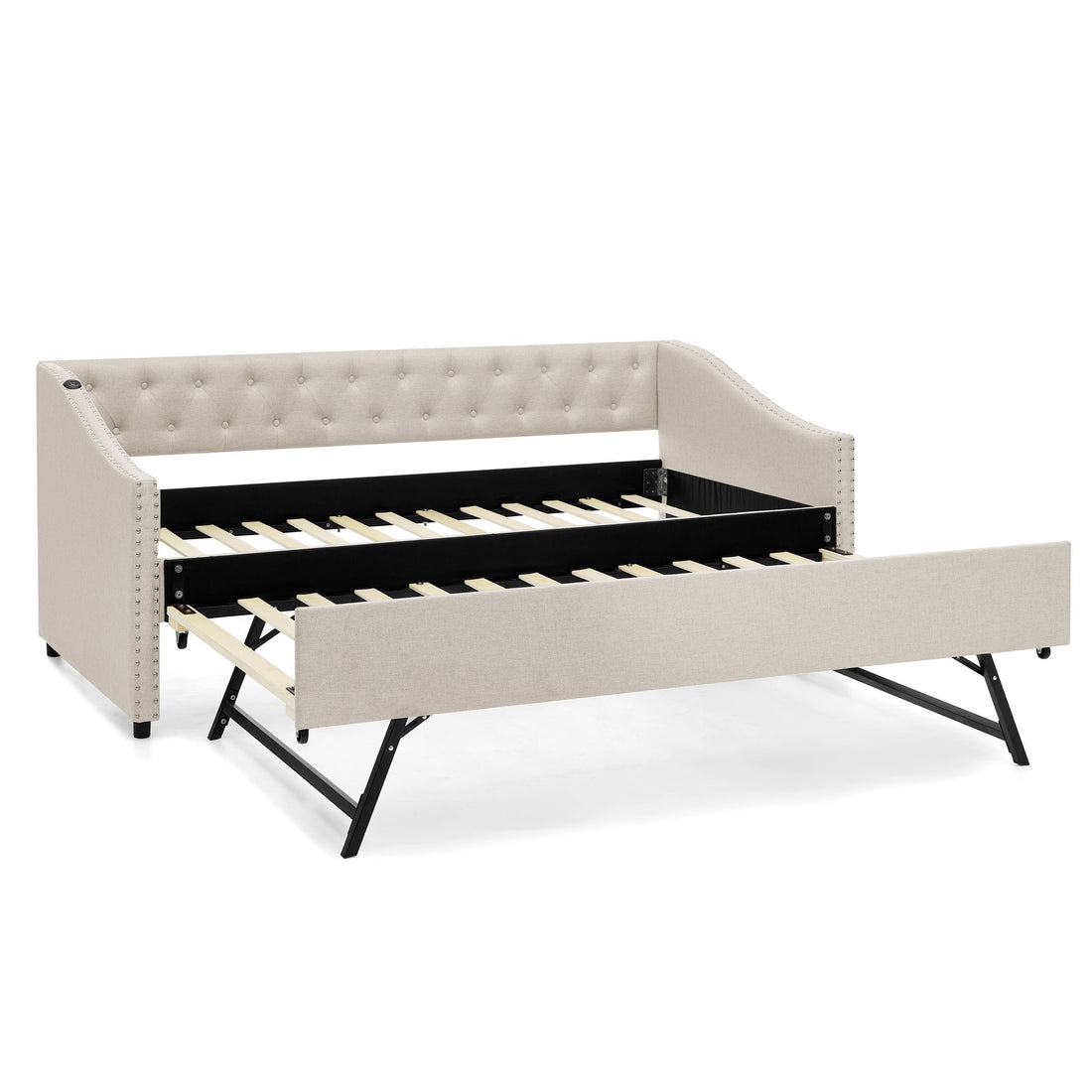 Upholstered Daybed With USB Charging &amp; Pull Out Bed