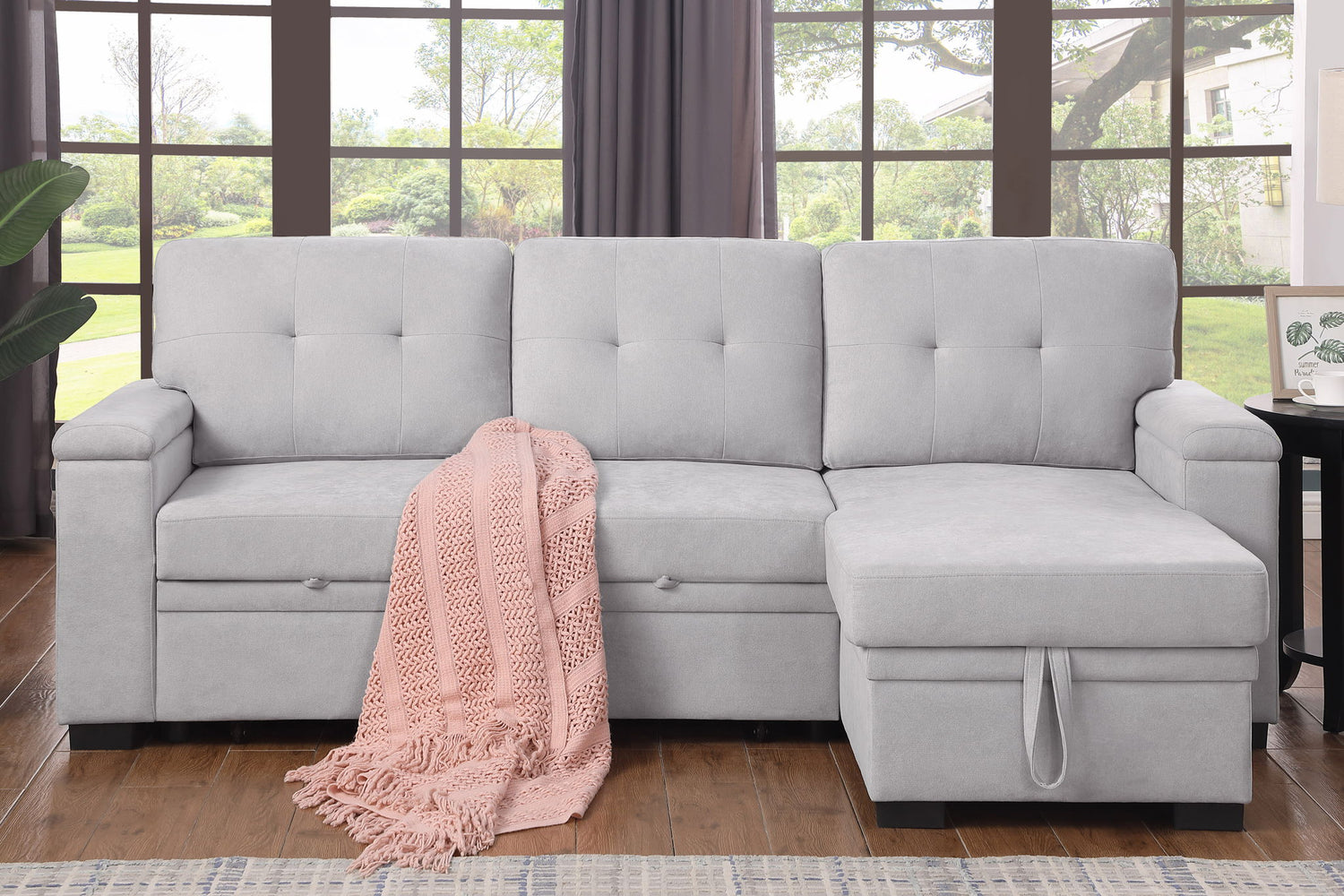 Lucca II - 84.5&quot;W Reversible Sleeper Sectional Sofa with Storage Chaise